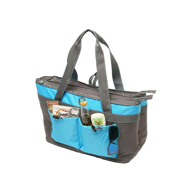 GECKOBRANDS 2 COMPARTMENT TOTE COOLER - GREY/NEON