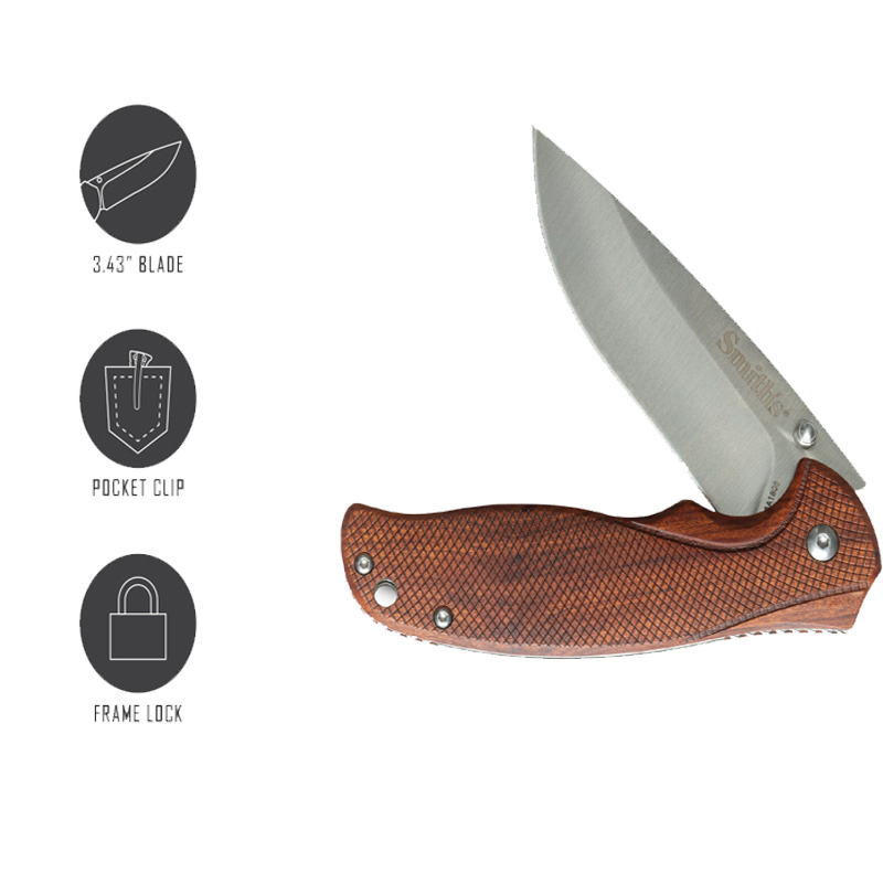 SMITH'S ADAHA 3.4" BLADE WOODEN HANDLE FOLDING KNIFE - Image 4