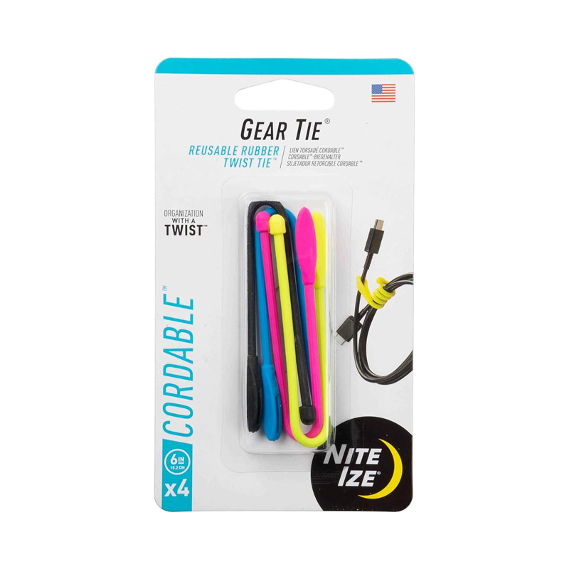 NITE IZE GEAR TIE CORDABLE TWIST TIE 6 IN. 4 PACK ASSORTED